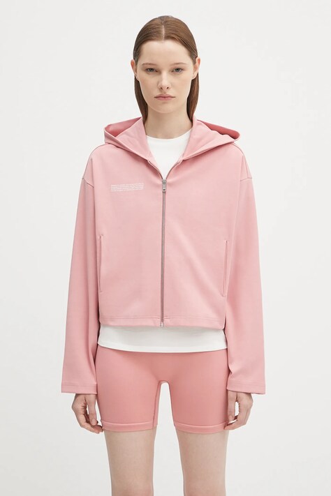 Pangaia bluză DNA Double Jersey Zip Up Hoodie culoarea roz, cu glugă, uni, 10002361