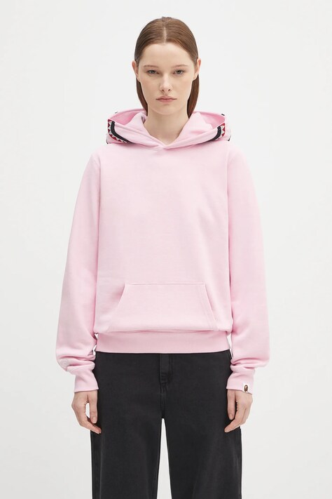 Бавовняна кофта A Bathing Ape Shark колір рожевий з капюшоном з аплікацією 1L30214009