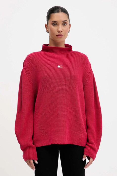 Tommy Jeans sweter bawełniany damski kolor bordowy z półgolfem DW0DW21676