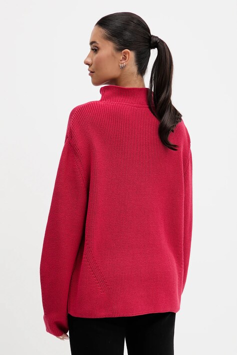 Tommy Jeans sweter bawełniany damski kolor bordowy z półgolfem DW0DW21676