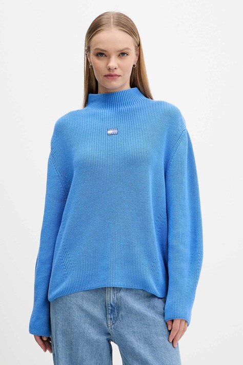 Tommy Jeans sweter bawełniany damski kolor niebieski z półgolfem DW0DW21676