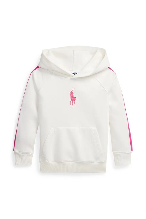 Polo Ralph Lauren bluză copii culoarea alb, cu glugă, cu imprimeu, 312957348001