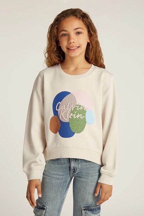 Calvin Klein Jeans bluza culoarea bej, cu imprimeu, IG0IG02756