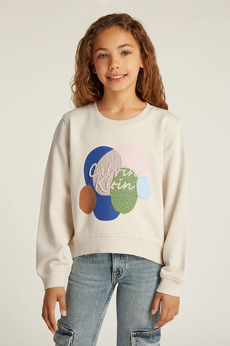Dětská mikina Calvin Klein Jeans béžová barva, s aplikací, IG0IG02756