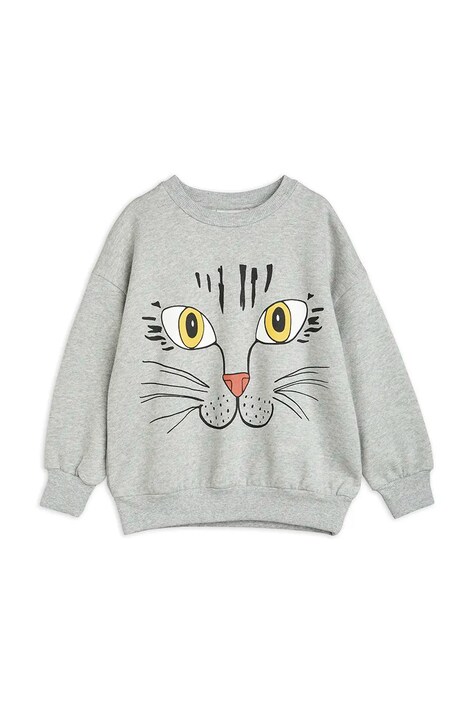 Дитяча бавовняна кофта Mini Rodini Cat face колір сірий з принтом 2372019094