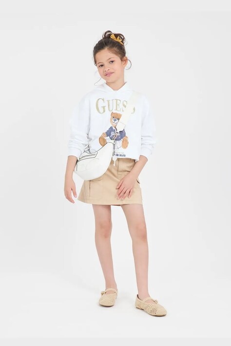 Παιδική βαμβακερή μπλούζα Guess χρώμα: άσπρο, με κουκούλα, J5RQ04 KAD74