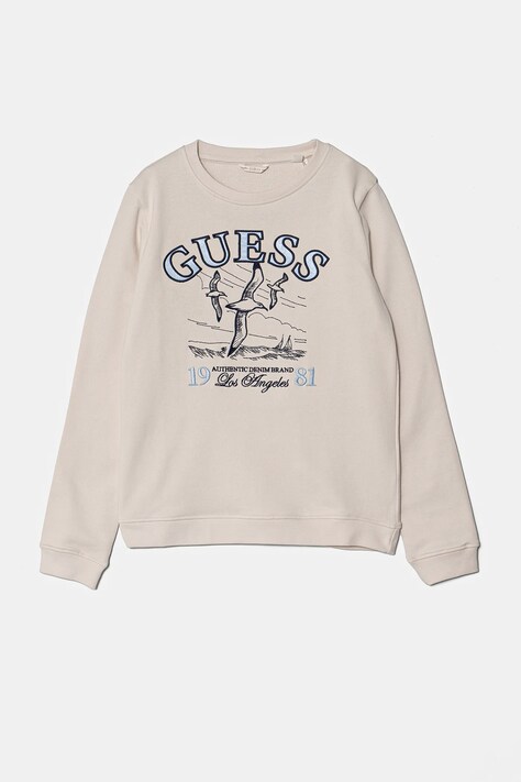 Guess hanorac de bumbac pentru copii culoarea bej, cu imprimeu, J5RQ05 KAD74