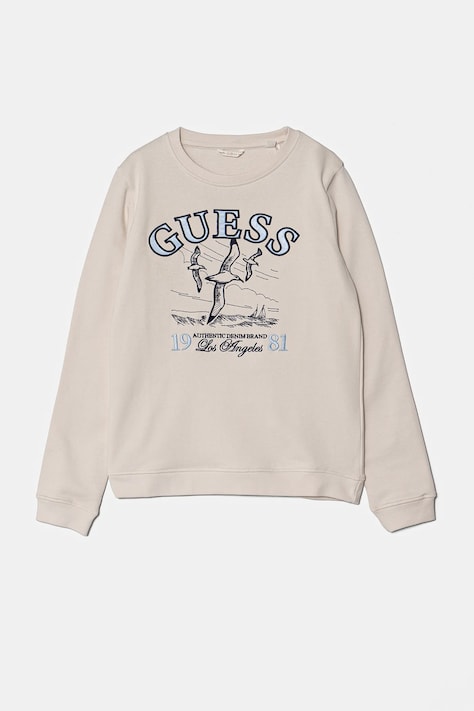 Guess hanorac de bumbac pentru copii culoarea bej, cu imprimeu, J5RQ05 KAD74