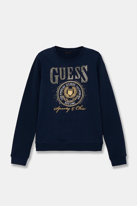 Детски памучен суичър Guess в тъмносиньо с апликация J5RQ05 KAD74