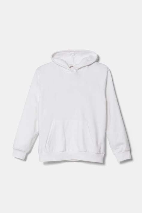 Guess bluza bawełniana dziecięca kolor biały z kapturem z aplikacją J5RQ09 KAD74