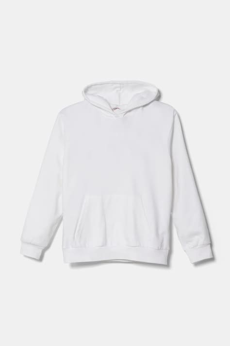 Guess hanorac de bumbac pentru copii culoarea alb, cu glugă, cu imprimeu, J5RQ09 KAD74