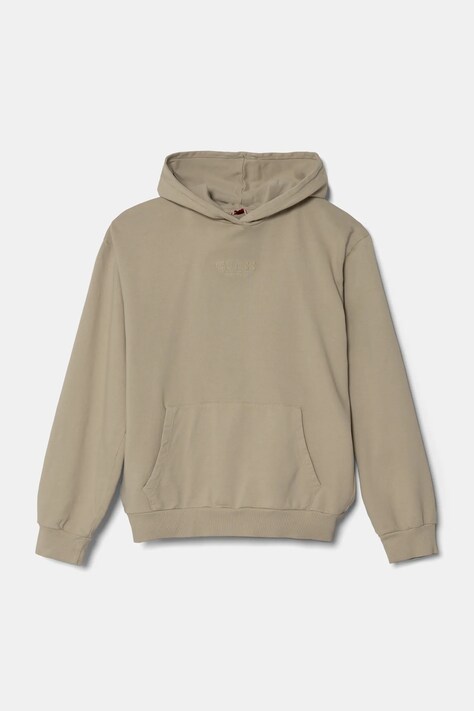 Дитяча бавовняна кофта Guess колір сірий з капюшоном з аплікацією J5RQ09 KAD74