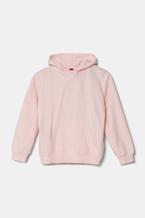 Guess hanorac de bumbac pentru copii culoarea roz, cu glugă, cu imprimeu, J5RQ09 KAD74