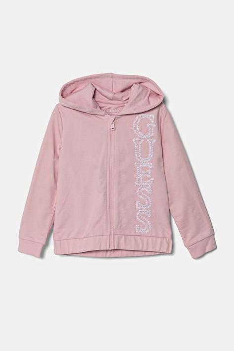Детски памучен суичър Guess в розово с качулка с апликация K5RQ02 KA6R4