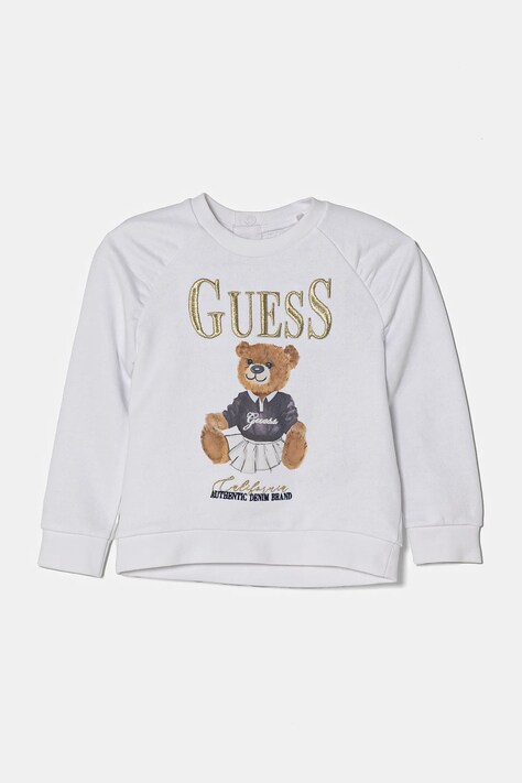 Dětská bavlněná mikina Guess bílá barva, s aplikací, K5RQ04 KAD74