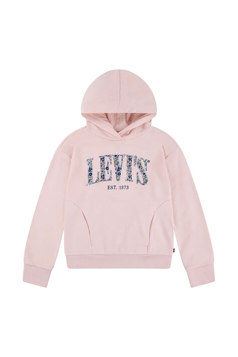 Детски суичър Levi's SEASONAL HOODIE в розово с качулка с принт 4EM195