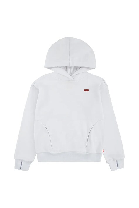 Dětská mikina Levi's BATWING PATCH HOODIE bílá barva, s kapucí, hladká, 4EN102