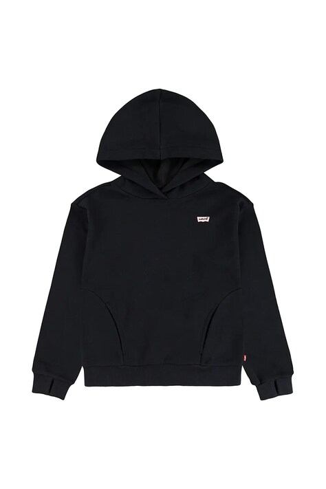 Dětská mikina Levi's BATWING PATCH HOODIE černá barva, s kapucí, hladká, 4EN102