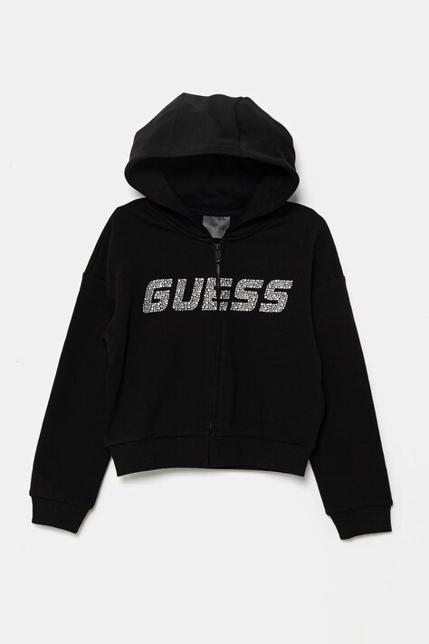 Детская хлопковая кофта Guess цвет чёрный с капюшоном с аппликацией J5GQ07 KCRP0