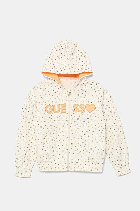 Guess bluza bawełniana dziecięca kolor beżowy z kapturem wzorzysta K5GQ02 KA6R4