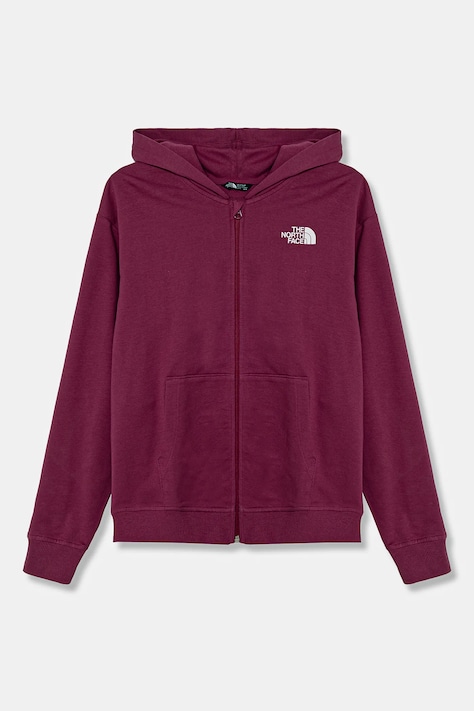 The North Face hanorac de bumbac pentru copii FZ OVERSIZE LIGHT HOODIE culoarea violet, cu glugă, cu imprimeu, NF0A89HG6EO1