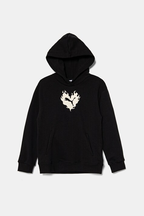 Puma hanorac de bumbac FLAMING LOVE Hoodie TR culoarea negru, cu glugă, cu imprimeu, 685109