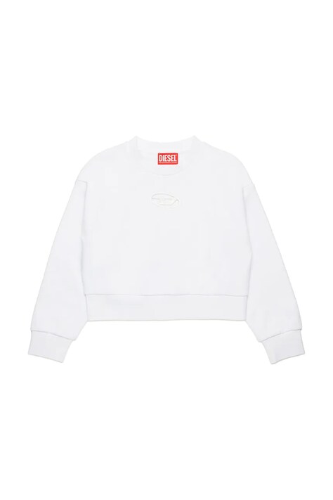 Diesel hanorac de bumbac pentru copii STRASLIUM SWEAT-SHIRT culoarea alb, neted, J01826