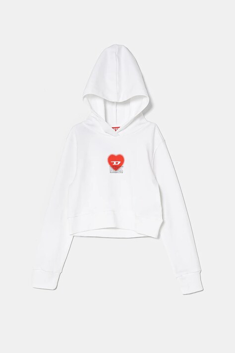 Детская хлопковая кофта Diesel SCUOREHOOD SWEAT-SHIRT цвет белый с капюшоном с принтом J02229
