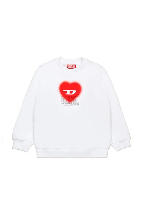 Dětská bavlněná mikina Diesel SCACUORE SWEAT-SHIRT bílá barva, s potiskem, J02230