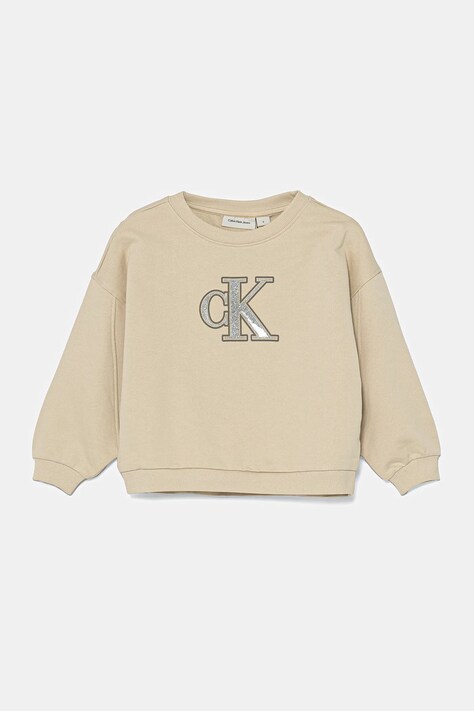 Дитяча кофта Calvin Klein Jeans колір бежевий з аплікацією IG0IG02849
