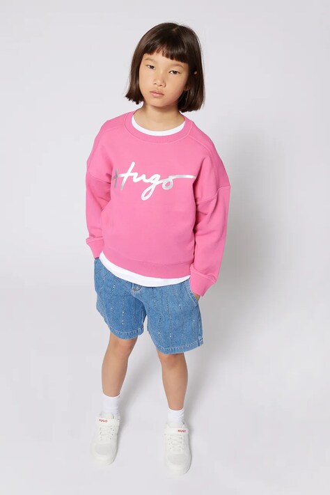 HUGO bluza copii culoarea roz, cu imprimeu, G00397