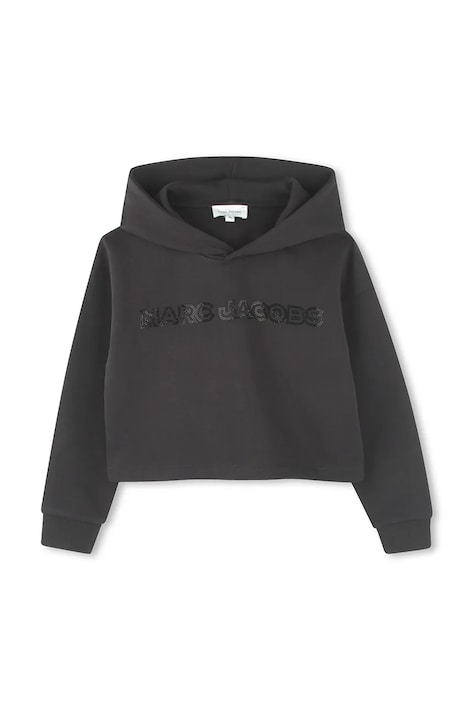 Dětská bavlněná mikina Marc Jacobs černá barva, s kapucí, s potiskem, W60536