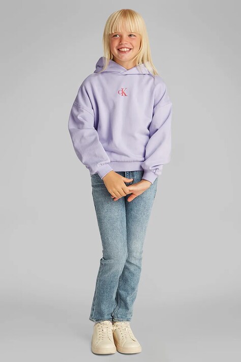 Calvin Klein Jeans bluza copii culoarea violet, cu glugă, neted, IG0IG02855