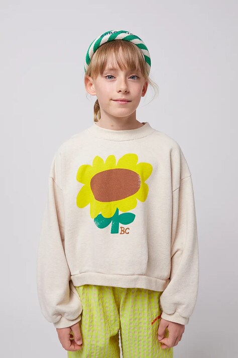 Bobo Choses hanorac de bumbac pentru copii Sunflower culoarea bej, cu imprimeu, 125AC041