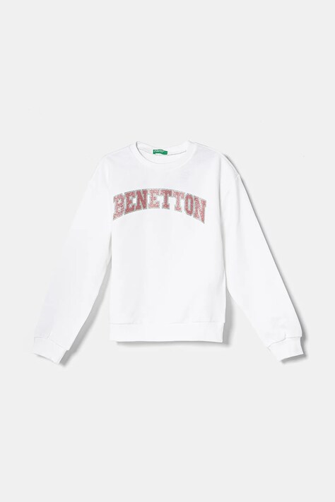 Детски памучен суичър United Colors of Benetton в бяло с принт 3J68C10MX
