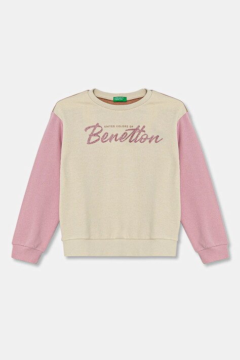 Dětská bavlněná mikina United Colors of Benetton béžová barva, s potiskem, 3J68C10MX
