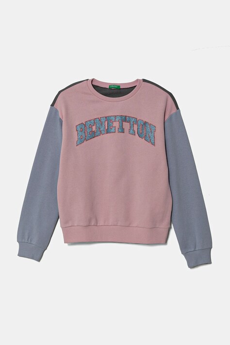 Dětská bavlněná mikina United Colors of Benetton růžová barva, s potiskem, 3J68C10MX