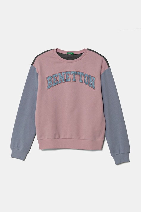 Detská bavlnená mikina United Colors of Benetton ružová farba, s potlačou, 3J68C10MX