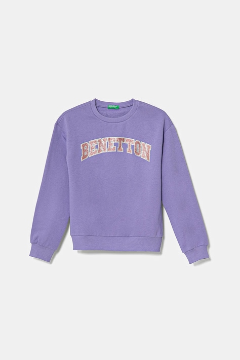 Детски памучен суичър United Colors of Benetton в лилаво с принт 3J68C10MX