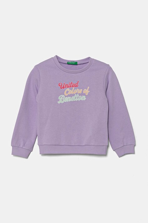 Dětská bavlněná mikina United Colors of Benetton fialová barva, s potiskem, 3J70G10HX