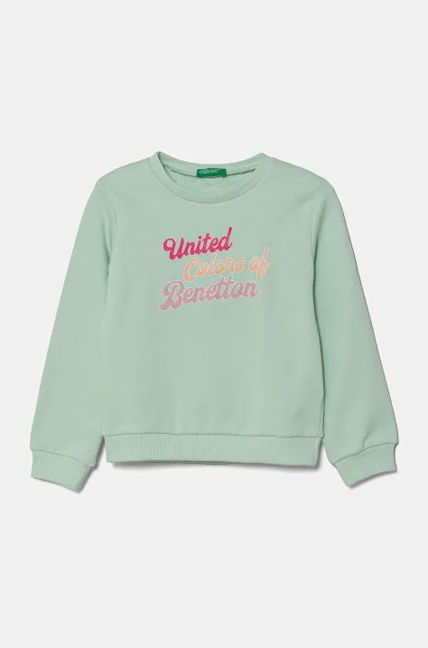 United Colors of Benetton hanorac de bumbac pentru copii culoarea verde, cu imprimeu, 3J70G10HX