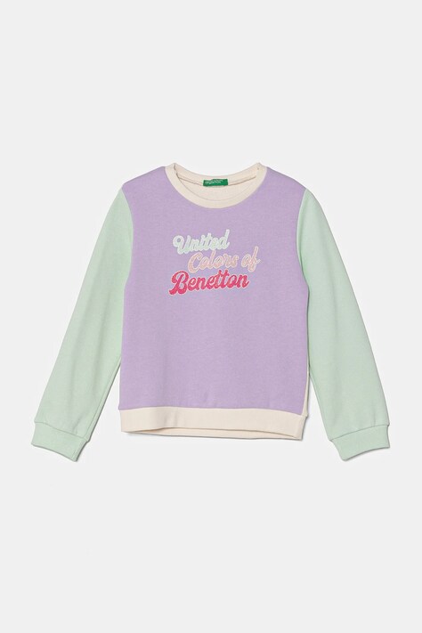 Dětská bavlněná mikina United Colors of Benetton fialová barva, s potiskem, 3J70G10HX