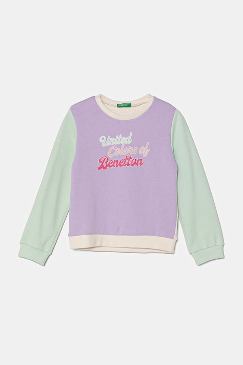United Colors of Benetton bluza bawełniana dziecięca kolor fioletowy z nadrukiem 3J70G10HX