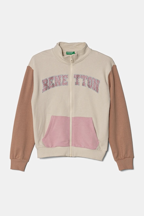 United Colors of Benetton bluza bawełniana dziecięca kolor beżowy z nadrukiem 3J68C504N