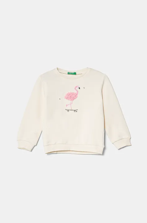 United Colors of Benetton felpa in cotone bambino/a colore beige con applicazione 3J68G10J0