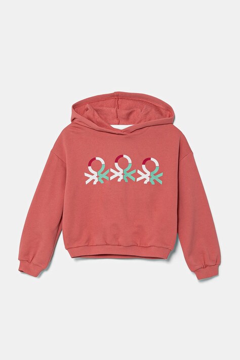 United Colors of Benetton hanorac de bumbac pentru copii culoarea roz, cu glugă, cu imprimeu, 3J68C204D