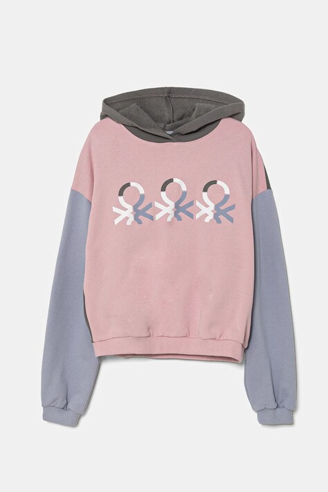 United Colors of Benetton hanorac de bumbac pentru copii culoarea roz, cu glugă, cu imprimeu, 3J68C204D