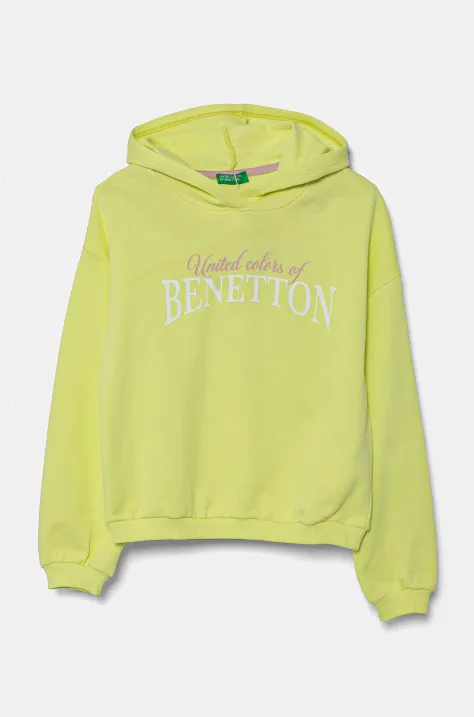 Дитяча бавовняна кофта United Colors of Benetton колір зелений з капюшоном з принтом 3J68C204D