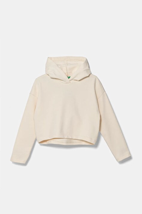 United Colors of Benetton hanorac de bumbac pentru copii culoarea bej, cu glugă, neted, 3UNIC204L