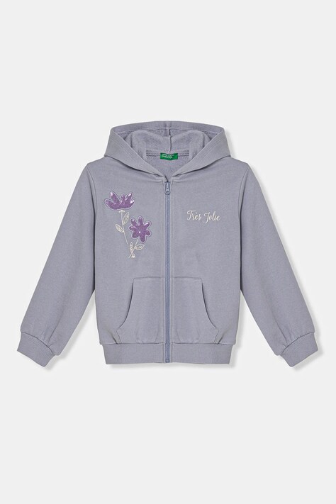 United Colors of Benetton hanorac de bumbac pentru copii cu glugă, cu imprimeu, 3J68G503T